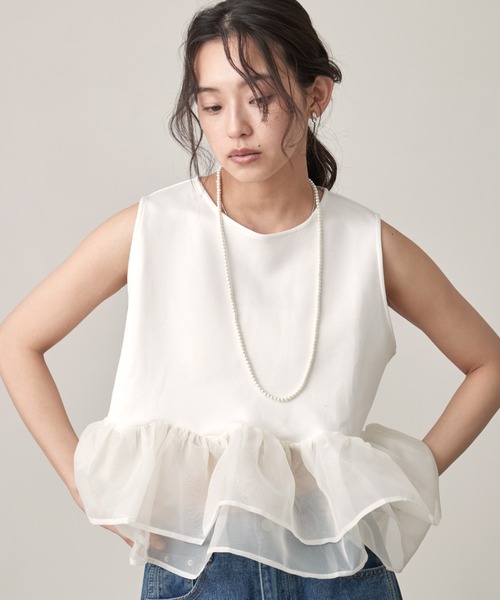 OFROOM tシャツ Sheer Peplum Sleeveless Top｜シアーペプラムスリーブ