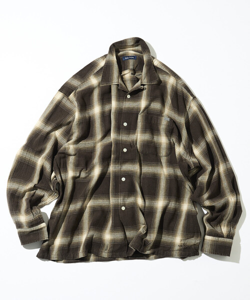 NAUTICA オンブレ ブリーチ シャツ 開襟 NAUTICA（ノーティカ） シャツ ブリーチ オンブレ L/S オープンカラー