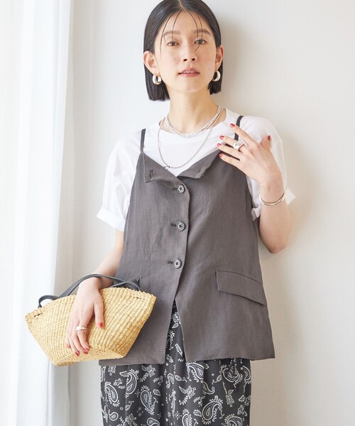 TICCA（ティッカ） ベスト ジレ TICCA:「手洗い可能」リネン