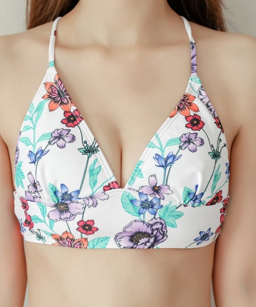 Lace Ladies 水着 カバーアップ付バックレースアップデザイン花
