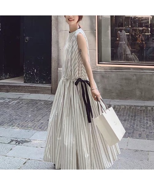 ワンピース 大人シルエット 綿麻 ロング丈 ノースリーブ ストライプワンピース Zozotown Paypayモール店 通販 Paypayモール