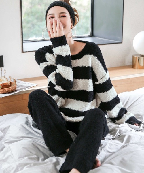 ロップショ ルームウェア Zozotown Paypayモール店 通販 Paypayモール パジャマ ボーダー柄 ポンポンニット ルーム