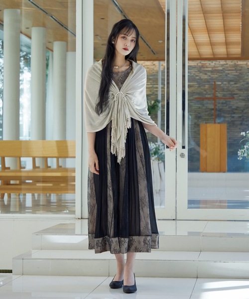LANVIN エレガント ファー ストール マフラー パーティ ドレス 極美品 niana マフラー ストール パールホック付フリンジラメカット