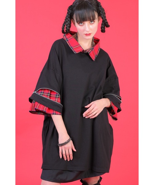 tシャツ フェイクレイヤーシャツオープンジップスリーブTシャツ レディース メンズ ankoROCK tシャツ フェイクレイヤーシャツオープンジップ