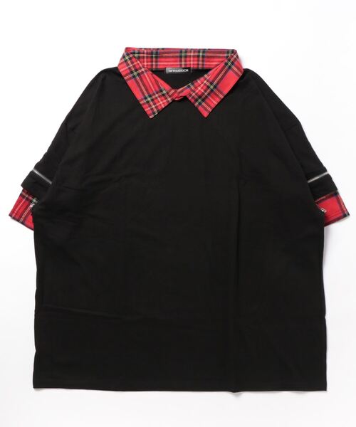 tシャツ フェイクレイヤーシャツオープンジップスリーブTシャツ レディース メンズ ankoROCK（アンコロック）の「フェイクレイヤーシャツオープン