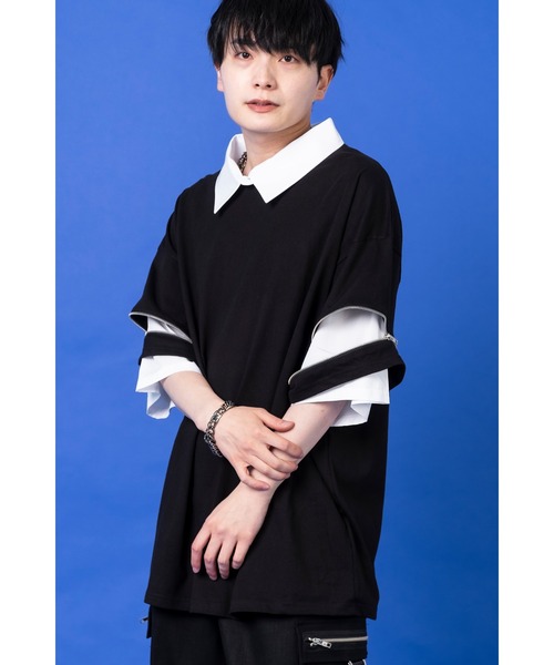 ankoROCK tシャツ フェイクレイヤーシャツオープンジップ