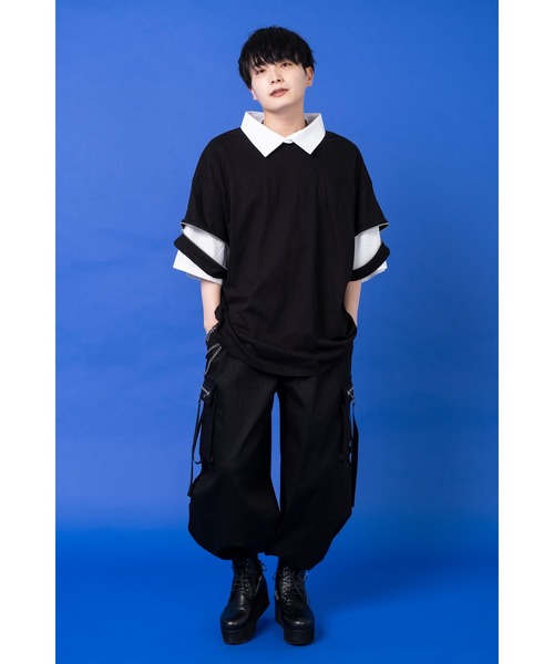 tシャツ フェイクレイヤーシャツオープンジップスリーブTシャツ レディース メンズ ankoROCK tシャツ フェイクレイヤーシャツオープンジップ