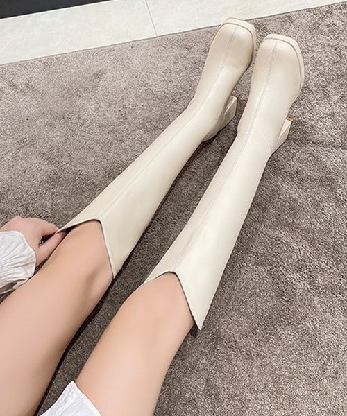 Lace Ladies（レースレディース） ブーツ レザー調異Vカットチャンキー