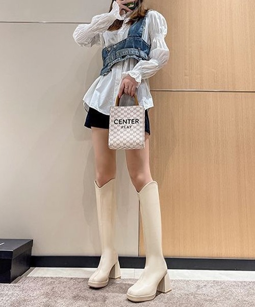 Lace Ladies（レースレディース） ブーツ レザー調異Vカットチャンキー