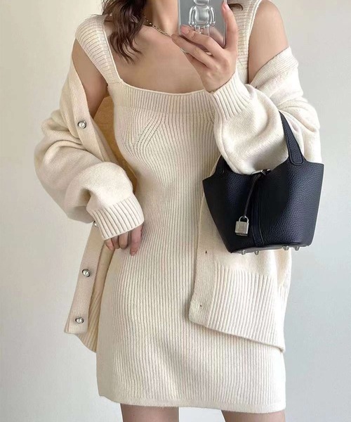 leune（ルネ） カーディガン ニットワンピース+カーディガンセット