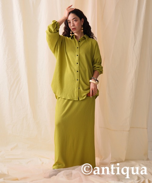 antiqua ブラウス シャツ シボ感生地シャツ レディース