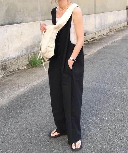 サロペット オーバーオール 前ボタンVネック レディース : ZOZOTOWN