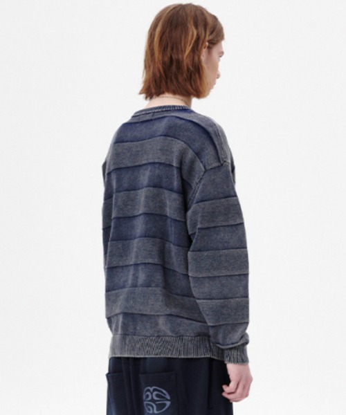 セーター ニット 「mahagrid/マハグリッド」WASHED STRIPE KNIT/ボーダーニット メンズ レディース