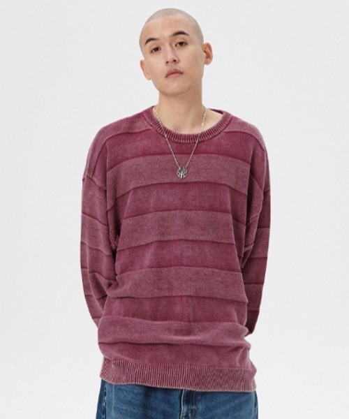セーター ニット 「mahagrid/マハグリッド」WASHED STRIPE KNIT/ボーダーニット メンズ レディース