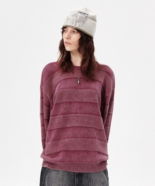 セーター ニット 「mahagrid/マハグリッド」WASHED STRIPE KNIT/ボーダーニット メンズ レディース