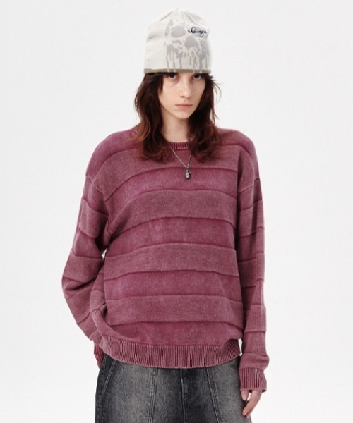 セーター ニット 「mahagrid/マハグリッド」WASHED STRIPE KNIT/ボーダーニット メンズ レディース