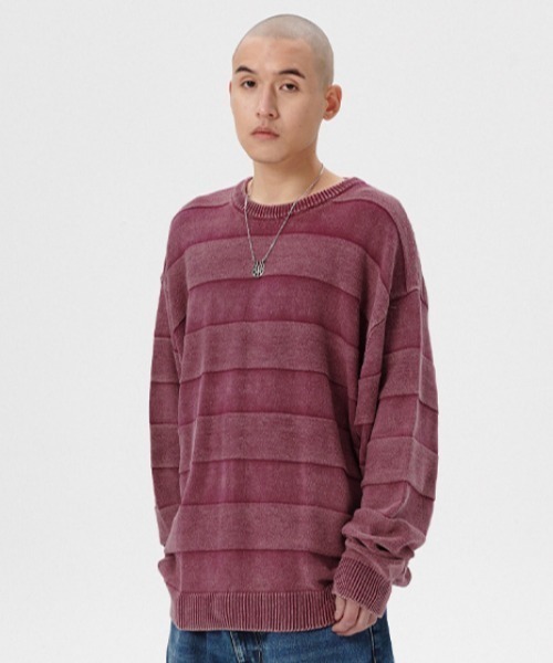セーター ニット 「mahagrid/マハグリッド」WASHED STRIPE KNIT/ボーダーニット メンズ レディース
