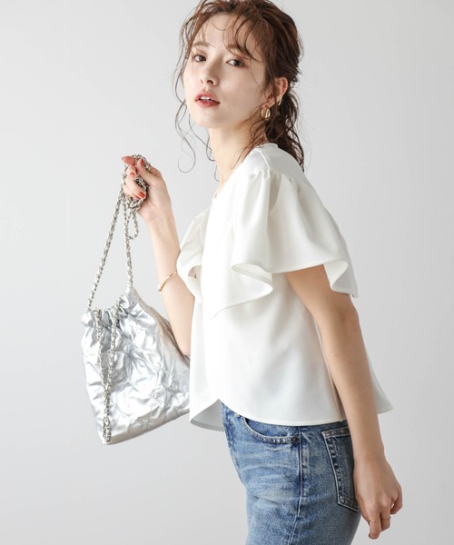 La-gemme tシャツ ラッフルフリルショルダートップス レディース