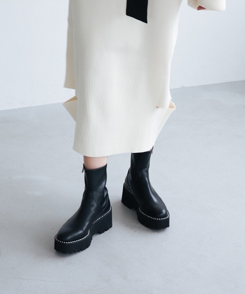 EVOL（イーボル） ブーツ 「EVOL」厚底サイドジップストレッチブーツ