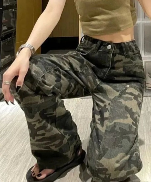 lilful ジーンズ デニム デニムパンツ カモフラージュ ダブルニー