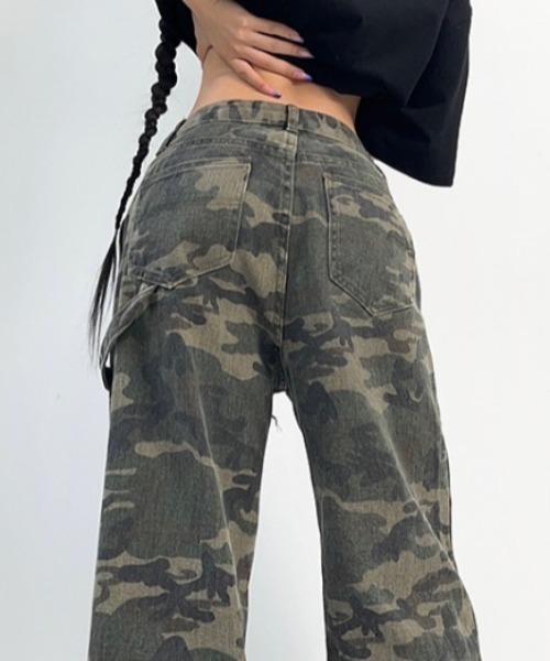 lilful ジーンズ デニム デニムパンツ カモフラージュ ダブルニー