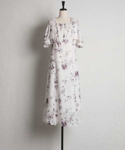 tocco 後ろリボン＆飾り釦付きオパールフラワープリントワンピース tocco closet ワンピース 後ろリボン＆飾り釦付きオパール