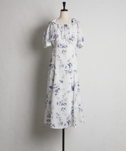 tocco closet ワンピース リボン付きオフショルフラワープリント