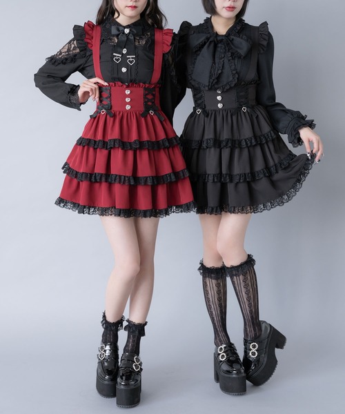 ディアマイラブ♡ハートビジューレースアップリボンフレアスカートM ハートビジューレースアップリボンフレアスカート – レディース