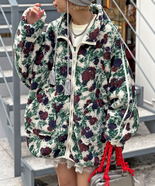 roku 6 ボアアウター お値下げ中 6(ROKU)FAKE LEATHER×BOA ZIP BLOUSON/ブルゾン