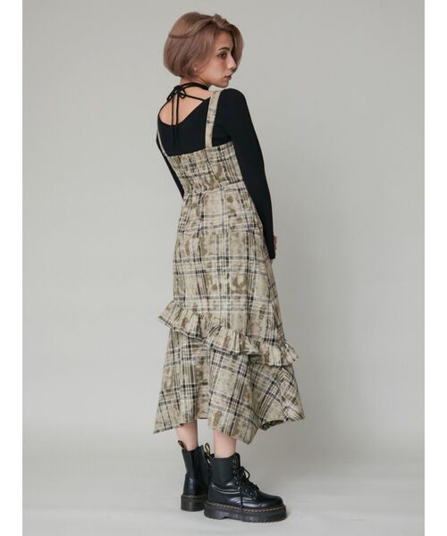 EVRIS ワンピース フリルティアードチェックロングワンピース