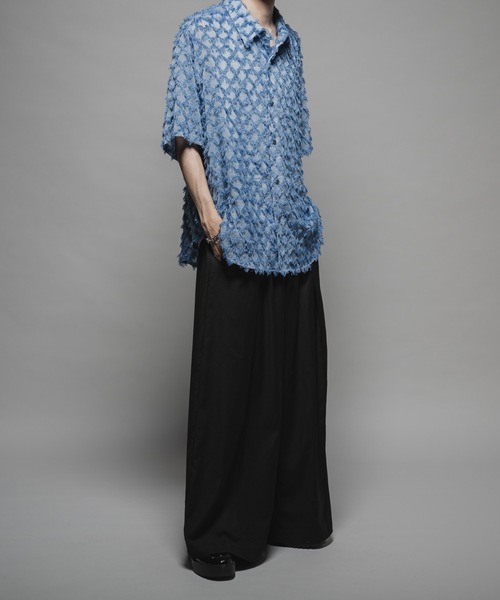 casper john バリアスルーズシャツ　ドレープベロア　ブルー　M CASPER JOHN（キャスパージョン）の「Various loose shirts