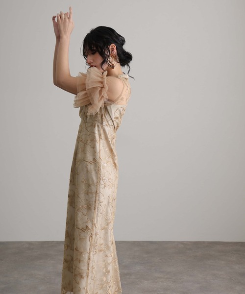 atlo パーティードレス 結婚式 atlo（アトロ） ドレス 結婚式パーティードレスキーネックミモレ丈＆袖