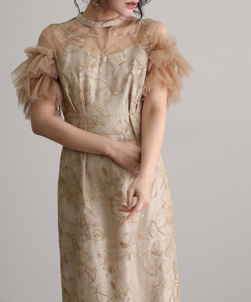 atlo（アトロ） ドレス 結婚式パーティードレスキーネックミモレ丈＆袖