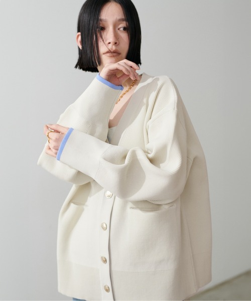 LARUTA 配色畦ポリミドル金ボタンカーデ 配色畦ポリミドル金ボタンカーデ | LARUTA(ラルータ)レディース