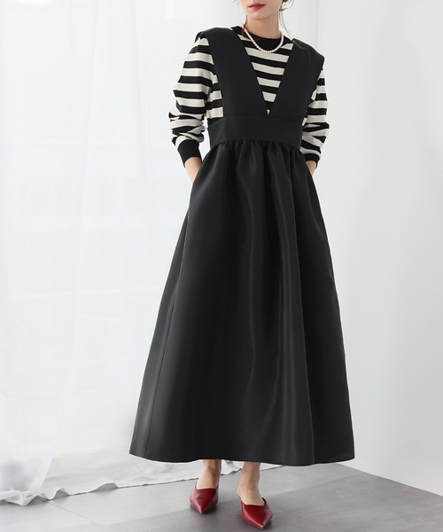 メゾンドアール　フレアジャンパースカート　黒 ELFRANK ジャンパースカート ギャザーフレアジャンパースカート