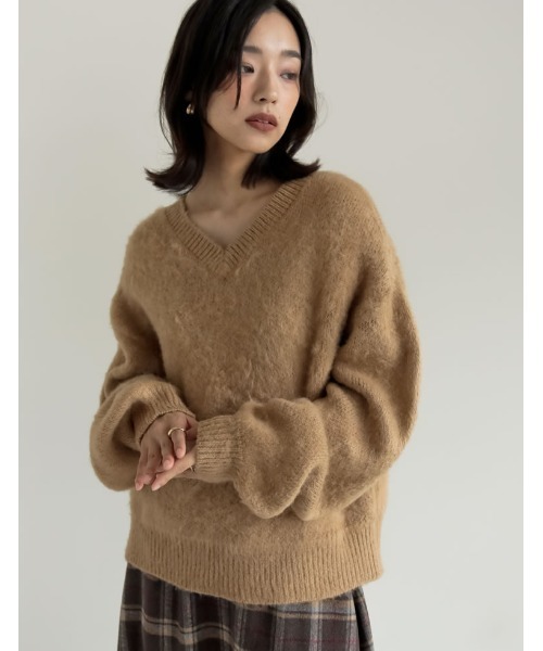 Re:EDIT（リエディ） Vネックニット MEDIUM キャメル レディース