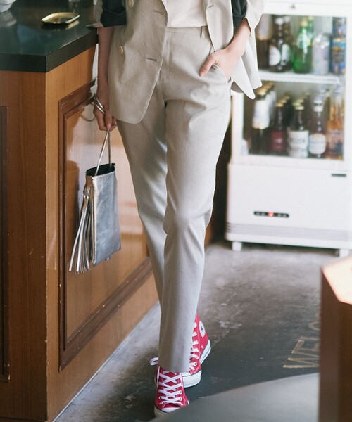 パンツ 「洗える」リネンレーヨンストレッチ テーパード レディース