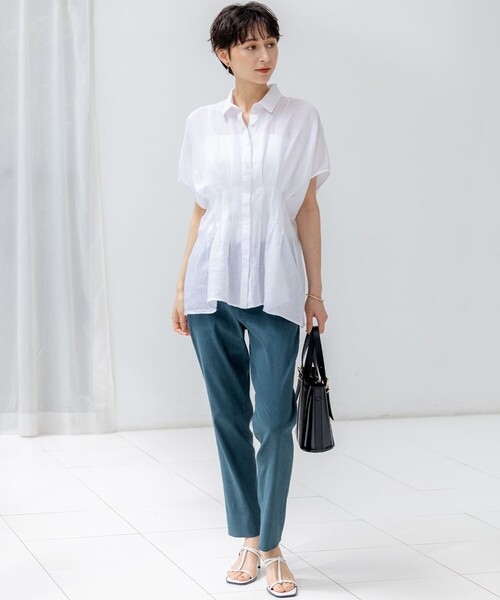 【洗える】リネンレーヨンストレッチテーパードパンツ 洗える】リネンレーヨンストレッチ テーパードパンツ