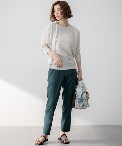 パンツ 「洗える」リネンレーヨンストレッチ テーパード レディース