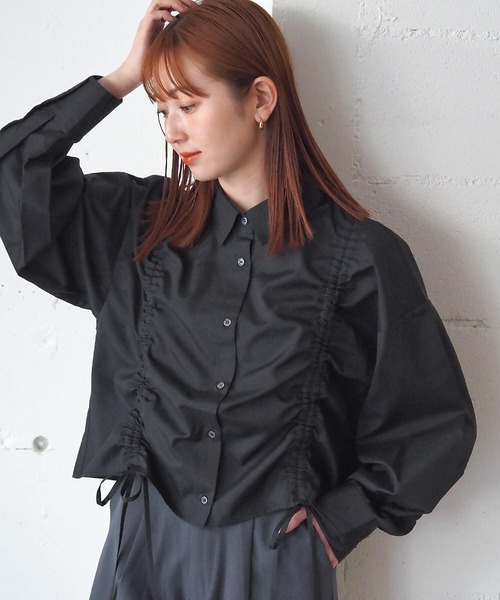 ブラウス シャツ ストレッチドロストショートシャツ レディース Honeys ブラウス シャツ ドロストショート丈シャツ レディース