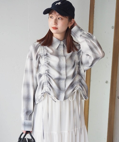 tiptop ブラウス シャツ フロントドロストショート丈シャツ