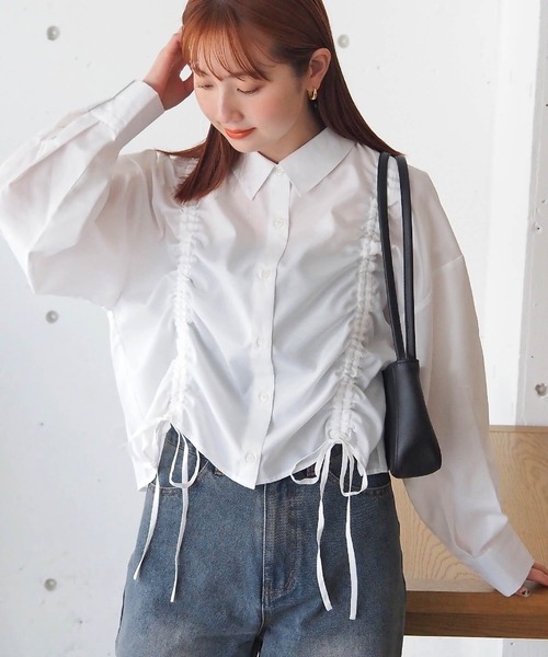 tiptop ブラウス シャツ フロントドロストショート丈シャツ