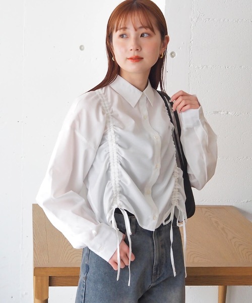 tiptop ブラウス シャツ フロントドロストショート丈シャツ
