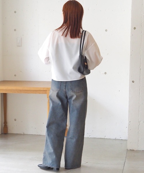 ブラウス シャツ フロントドロストシャツ レディース tiptop ブラウス シャツ フロントドロストショート丈シャツ