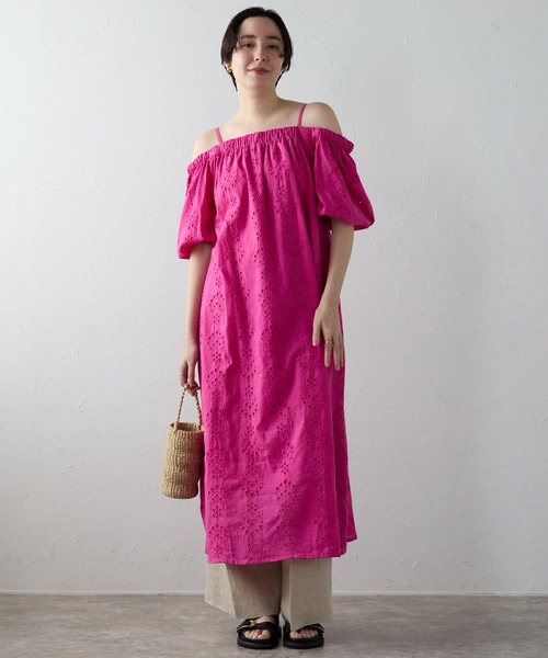 SOTT ワンピース 夏 半袖 Indian cut work off shoulder one-piece