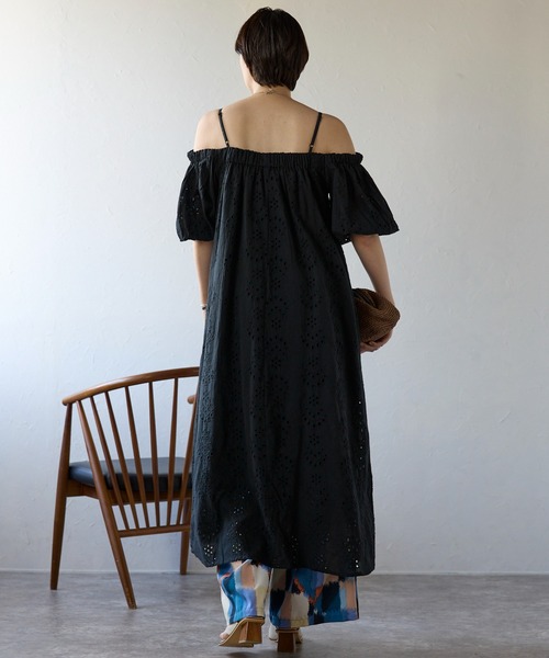 SOTT ワンピース 夏 半袖 Indian cut work off shoulder one-piece