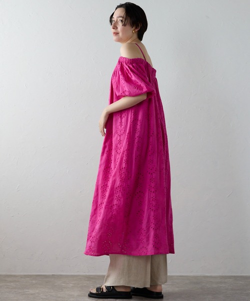 SOTT ワンピース 夏 半袖 Indian cut work off shoulder one-piece