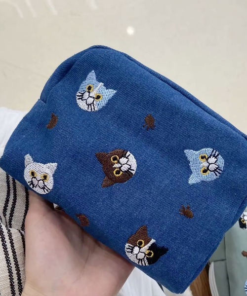 ポーチ 「 ammy. / エイミードット 」 ネコ 刺繍 ミニ レディース