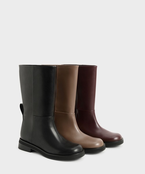 CHARLES & KEITH ブーツ ブラック CHARLES & KEITH レザー ロングブーツ （Black） -ファッション通販