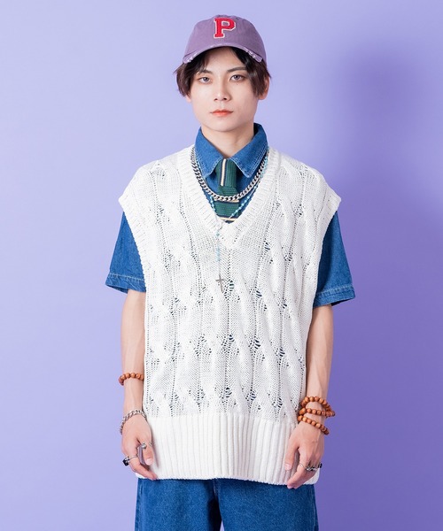 ベスト/ジレ KNIT HOODIE APRON VEST Ameri（アメリ）の「KNIT HOODIE APRON VEST（付け襟）」 - WEAR